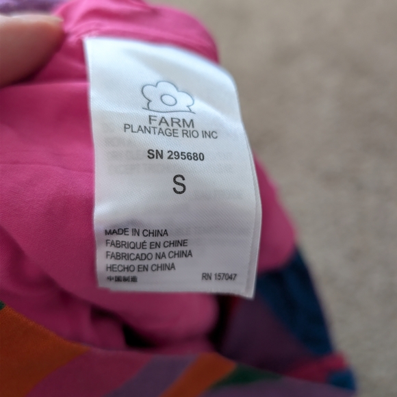 Farm Rio Mixed Geometric Print Puff Sleeve Crop Top NWT Linen Blend - Picture 6 of 10